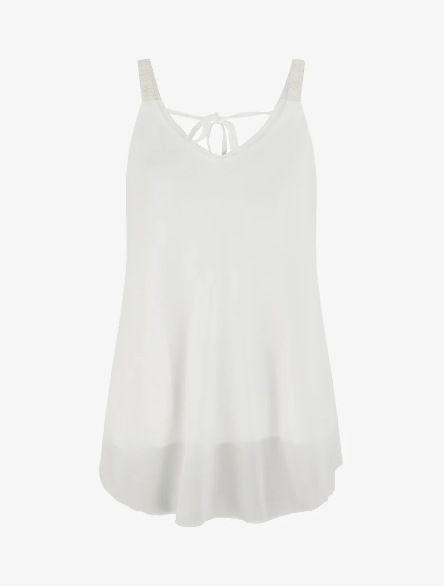 Caraco en voile à bretelles motif coeur - Blanc