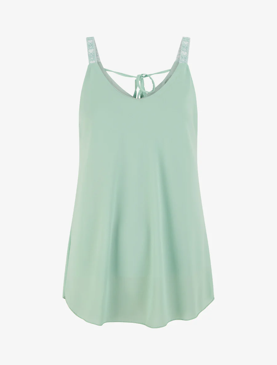 Caraco en voile à bretelles motif coeur - Vert d'eau