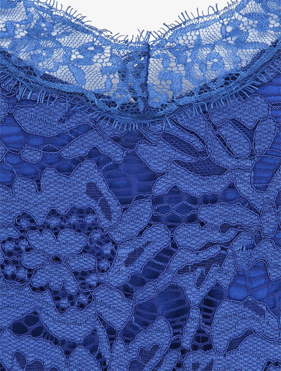 Caraco fluide coupe droite en dentelle - Bleu électrique - Image 3