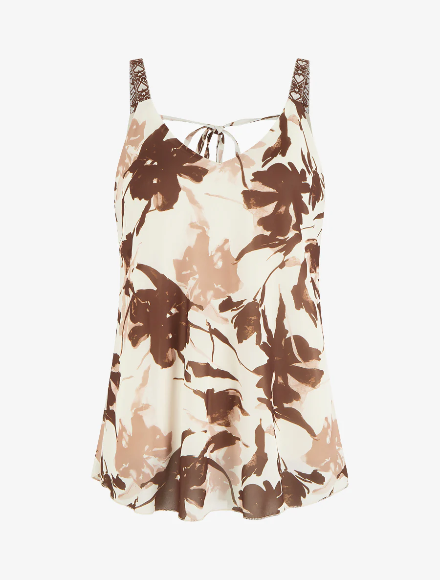 Caraco imprimé fleurs abstraites - Marron