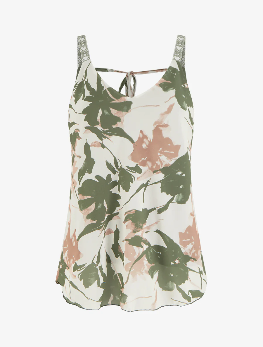 Caraco imprimé fleurs abstraites - Kaki