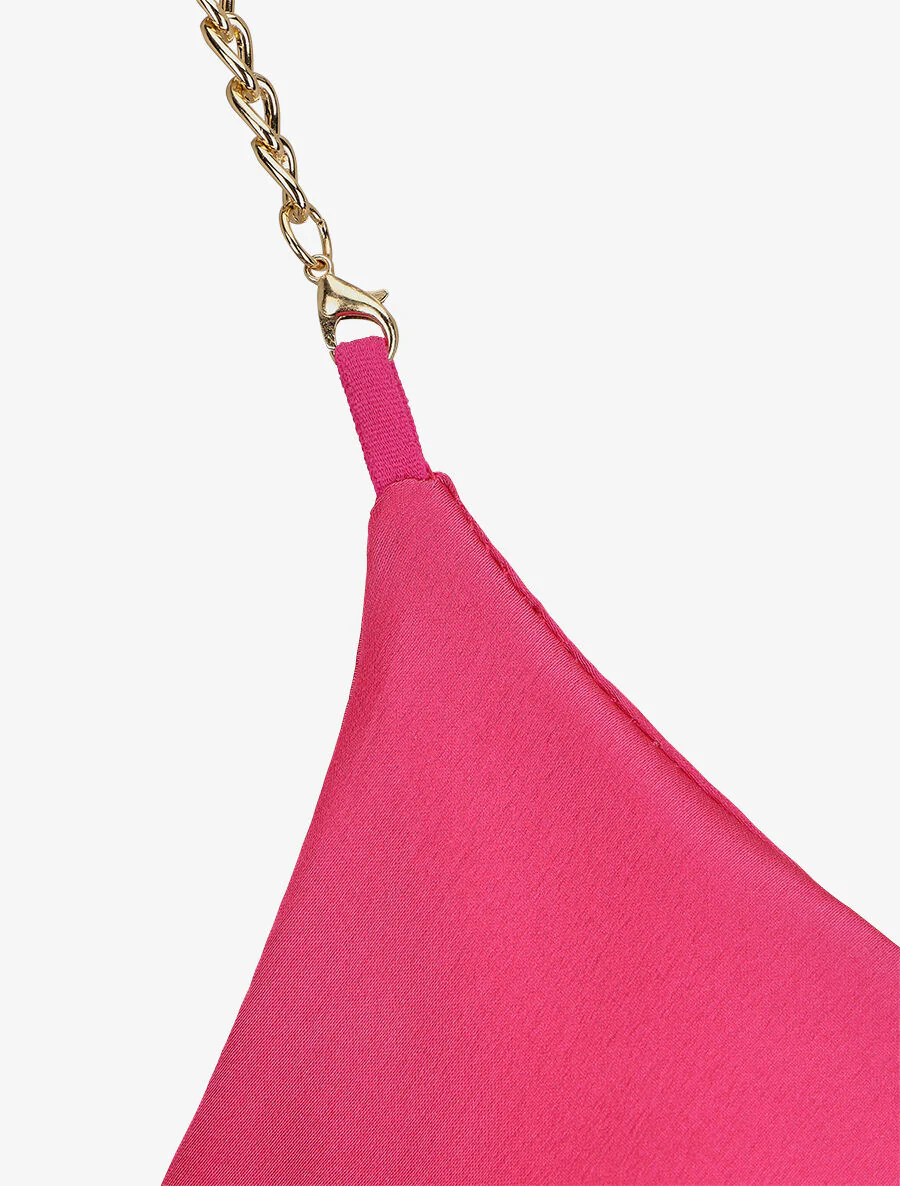 Caraco satiné à bretelles en mailles - Fushia - Image 3