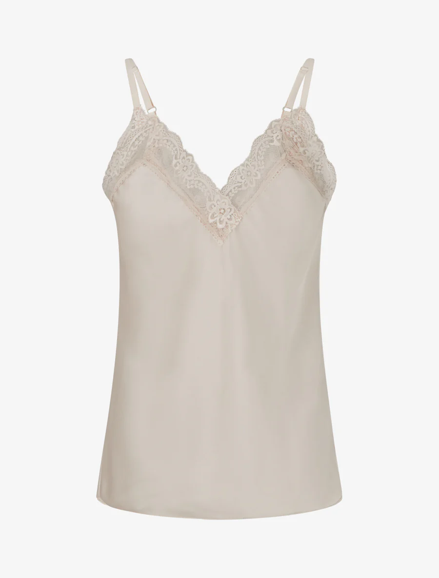 Caraco satiné à col en dentelle - Beige clair - Image 2