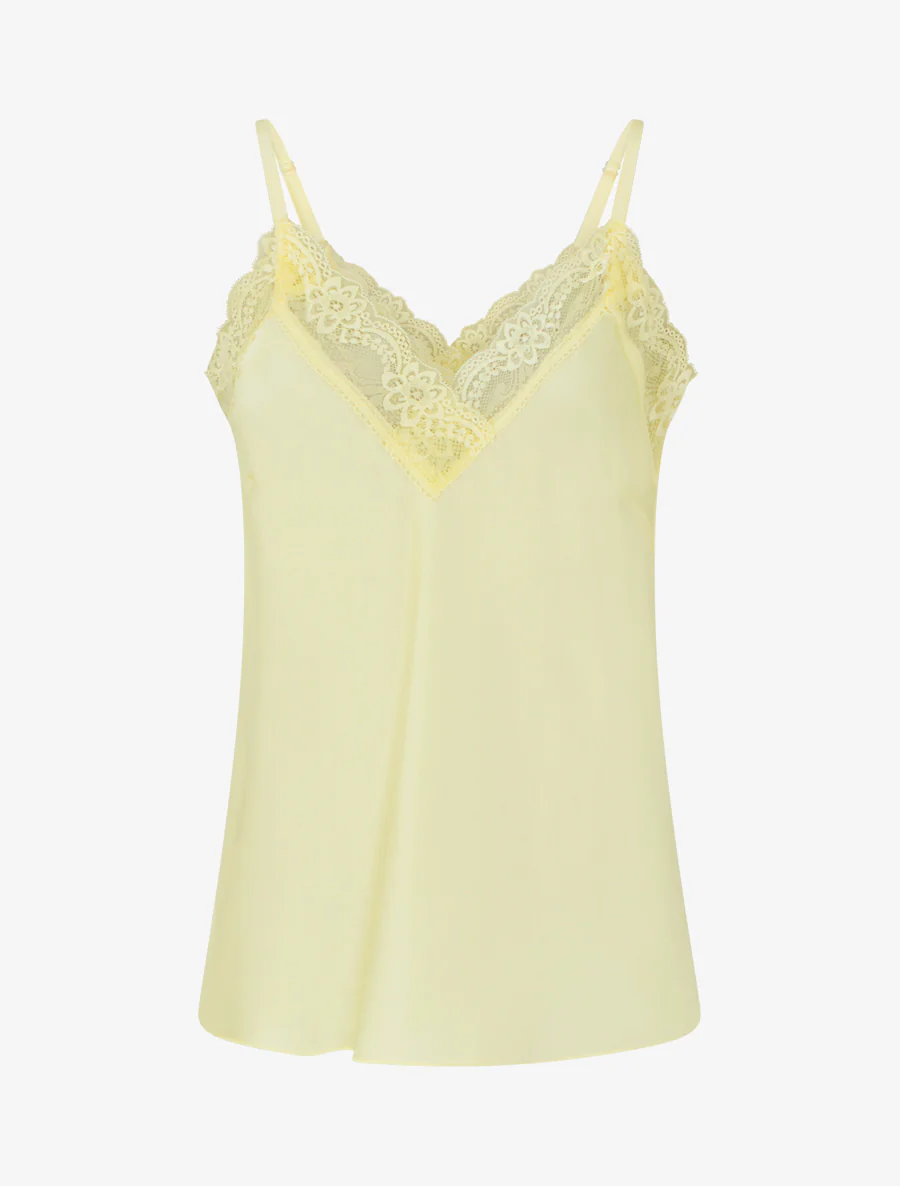 Caraco satiné à col en dentelle - Jaune pâle