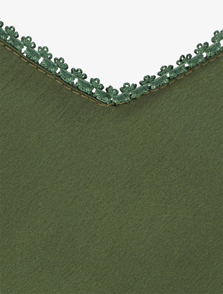 Caraco satiné à col V brodé - Kaki - Image 3