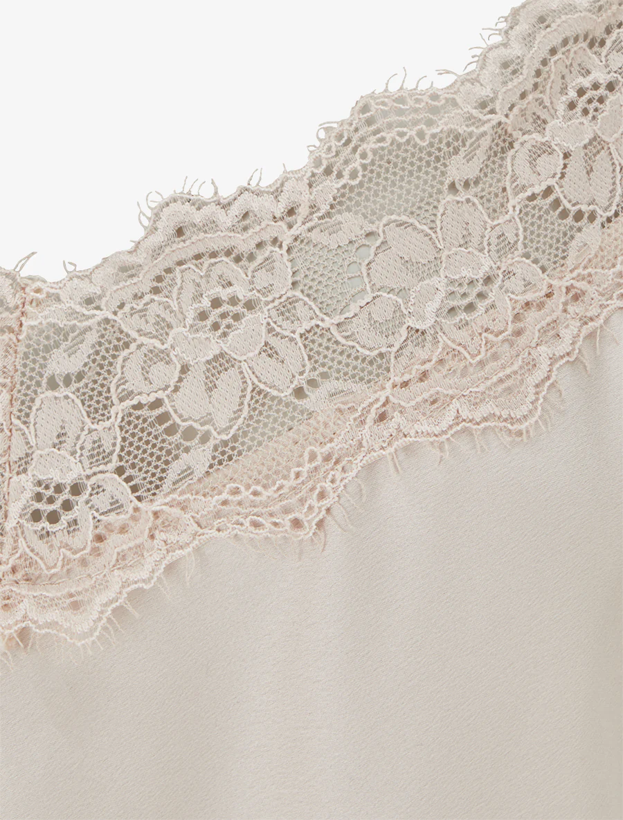 Caraco satiné à dentelle et liens - Beige clair - Image 3