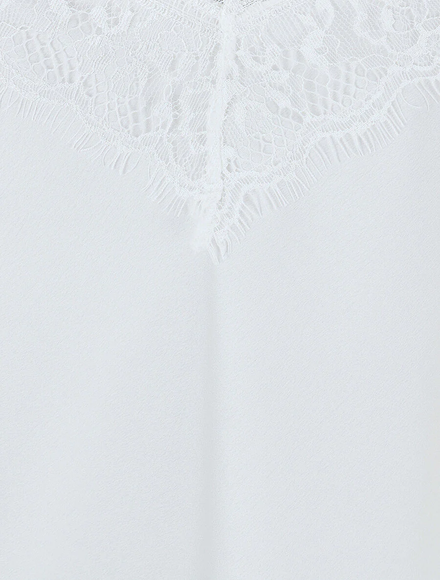 Caraco satiné à dentelle - Blanc - Image 3