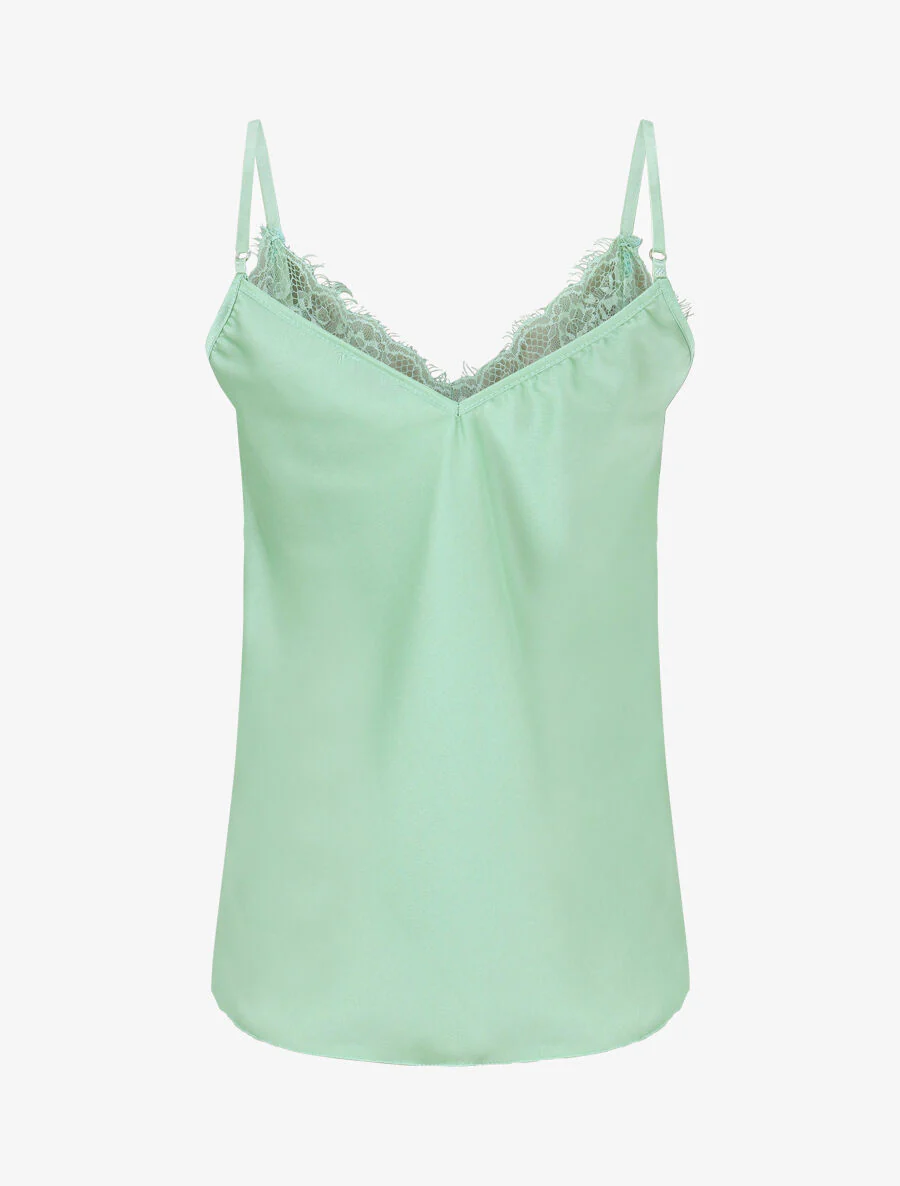 Caraco satiné à dentelle - Vert clair - Image 2