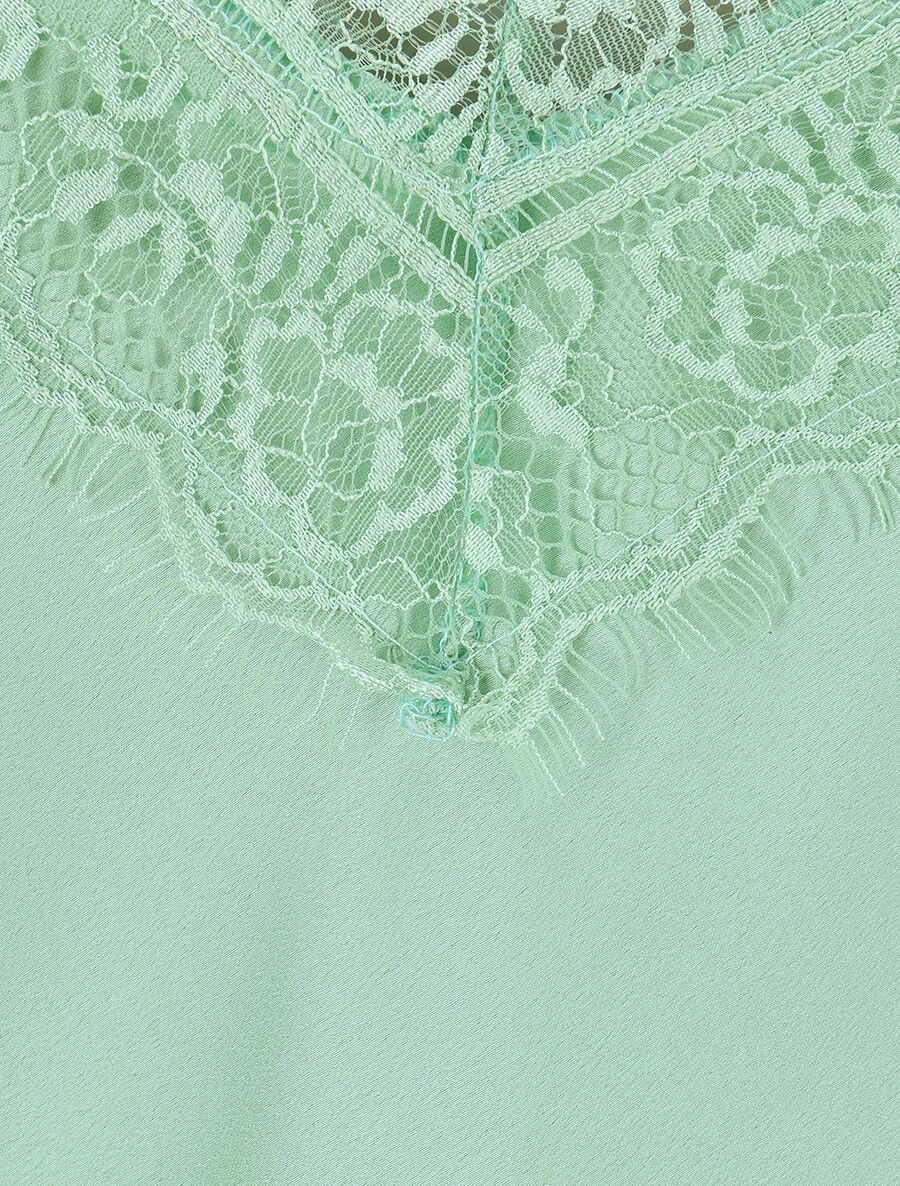 Caraco satiné à dentelle - Vert clair - Image 3