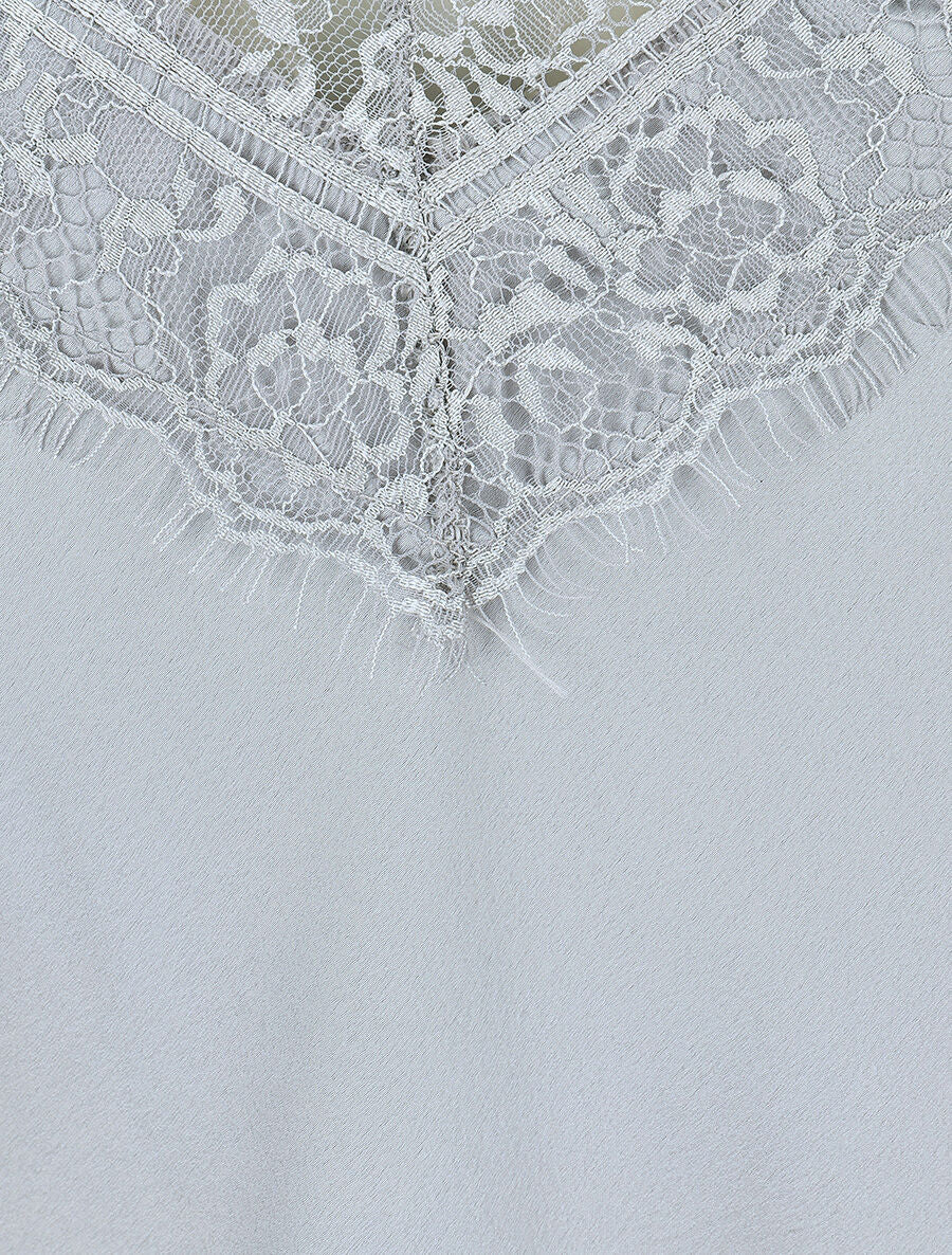 Caraco satiné à dentelle - Gris - Image 3