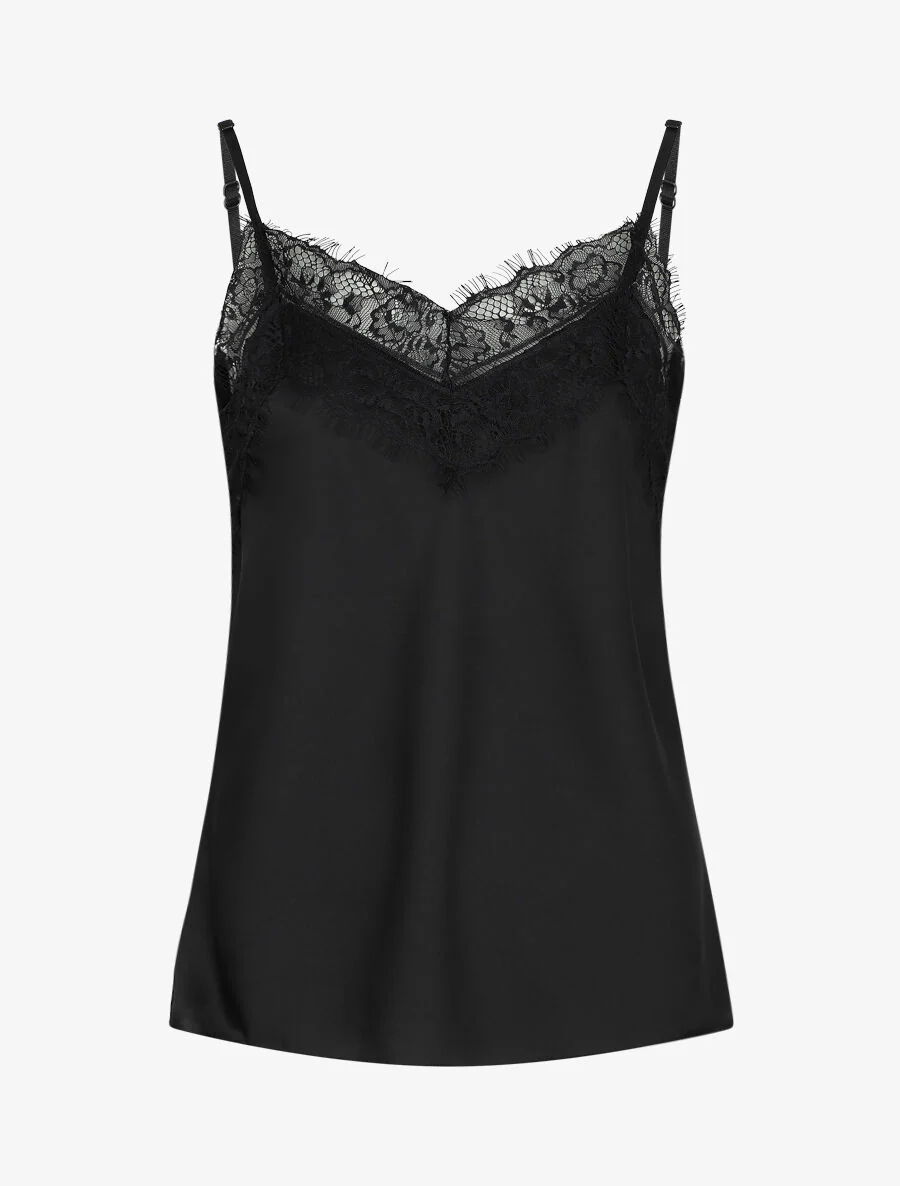 Caraco satiné à dentelle - Noir
