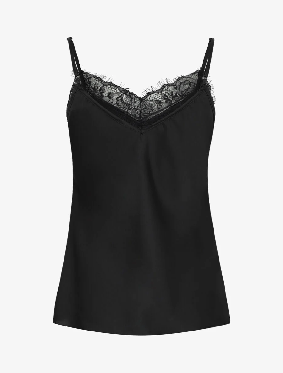 Caraco satiné à dentelle - Noir - Image 2