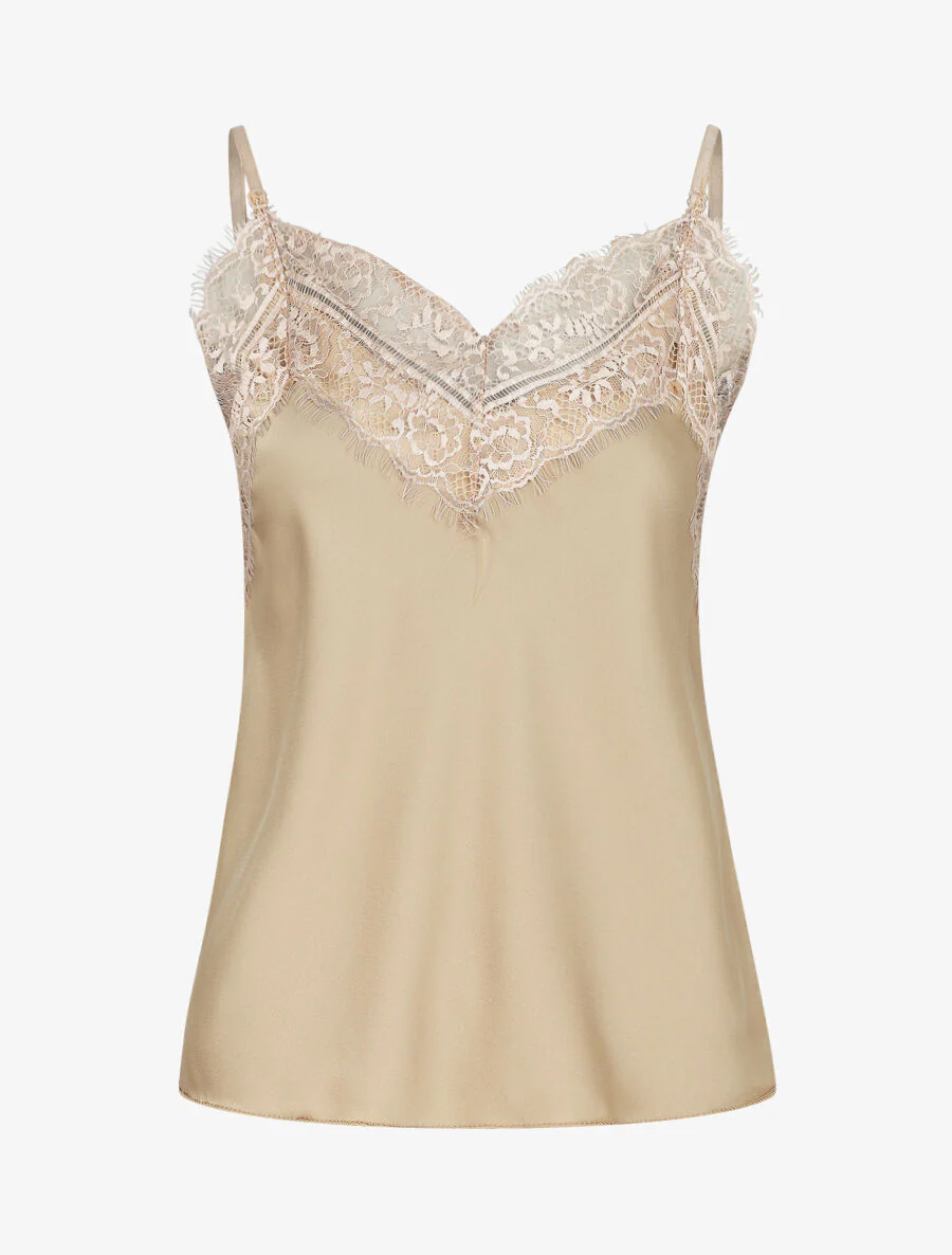 Caraco satiné à dentelle - Beige
