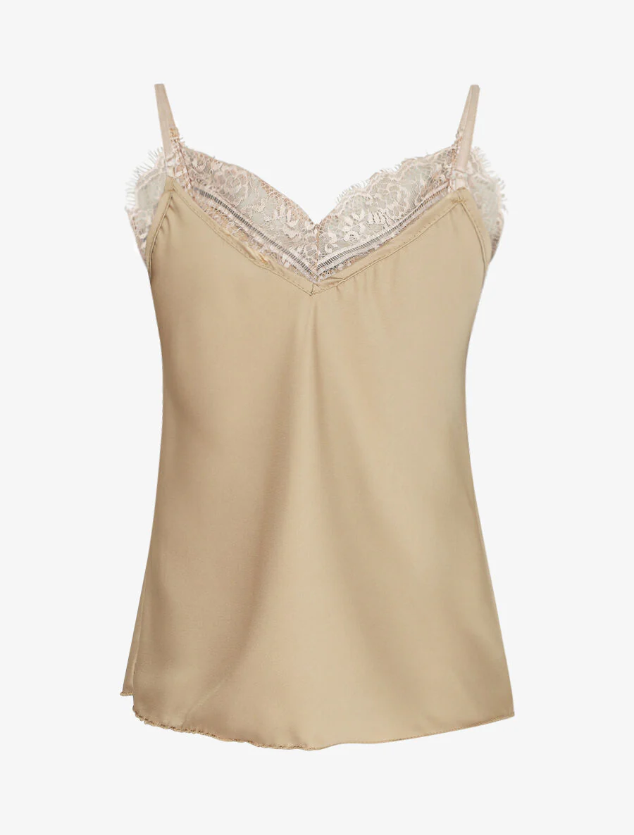Caraco satiné à dentelle - Beige - Image 2