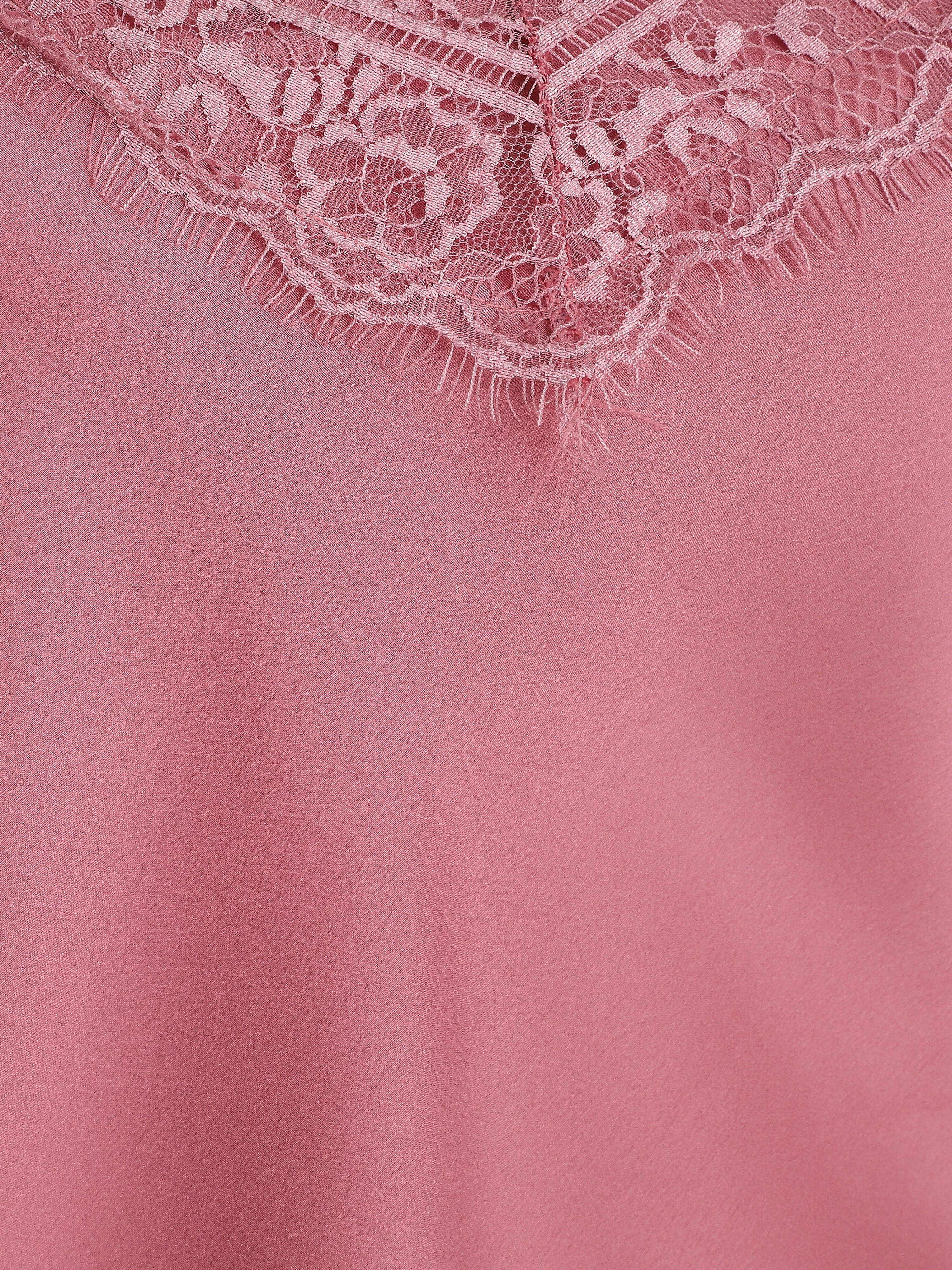 Caraco satiné à dentelle - Rose - Image 3