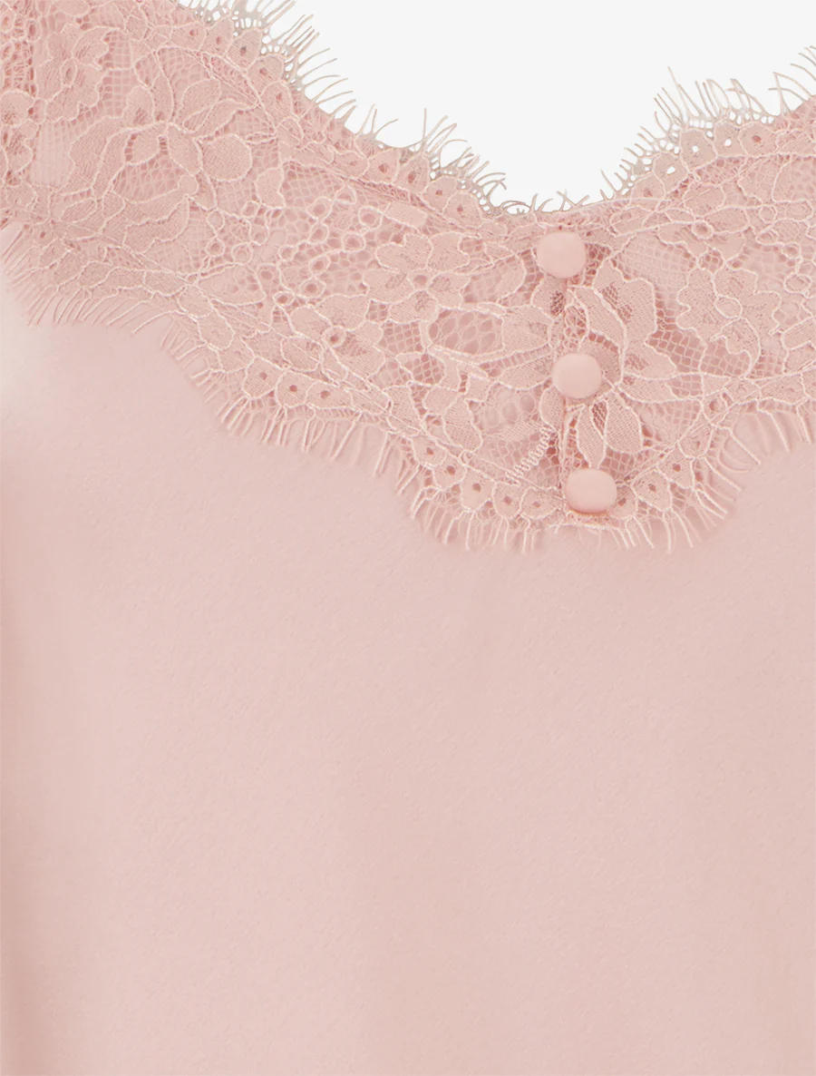 Caraco satiné à détail dentelle - Rose - Image 3