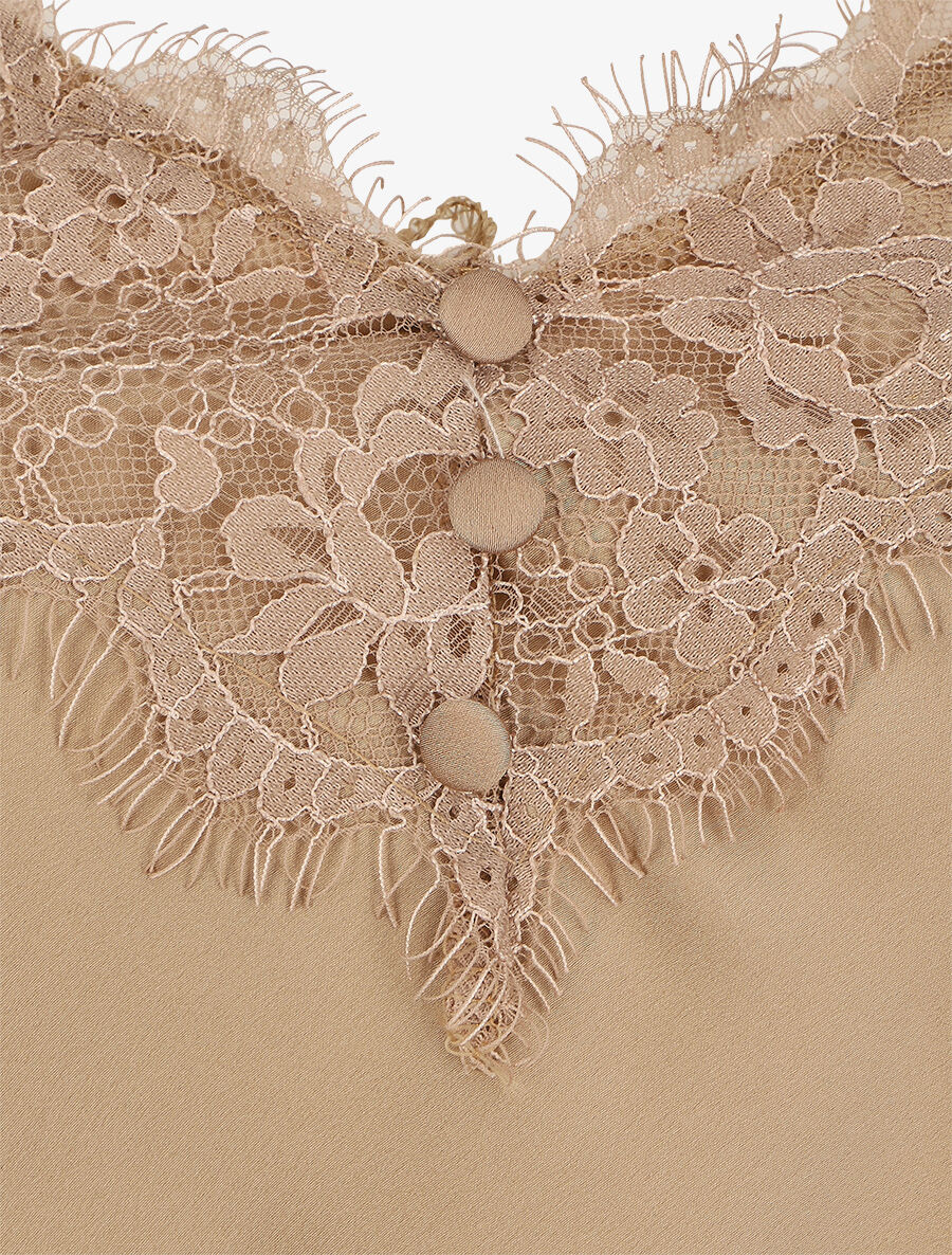 Caraco satiné à détail dentelle - Or - Image 3