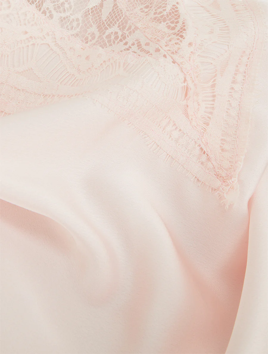 Caraco satiné à dos en dentelle - Rose pâle - Image 3