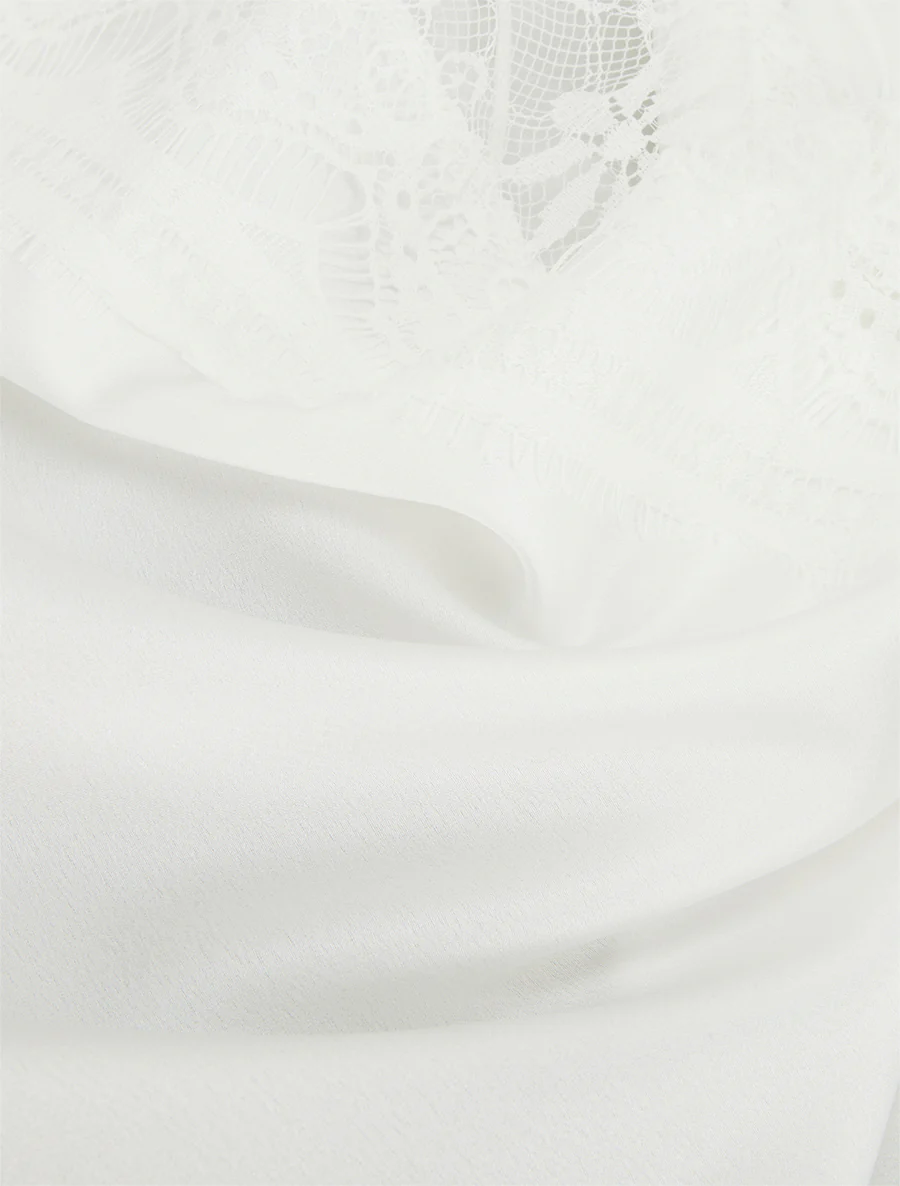 Caraco satiné à dos en dentelle - Blanc - Image 3