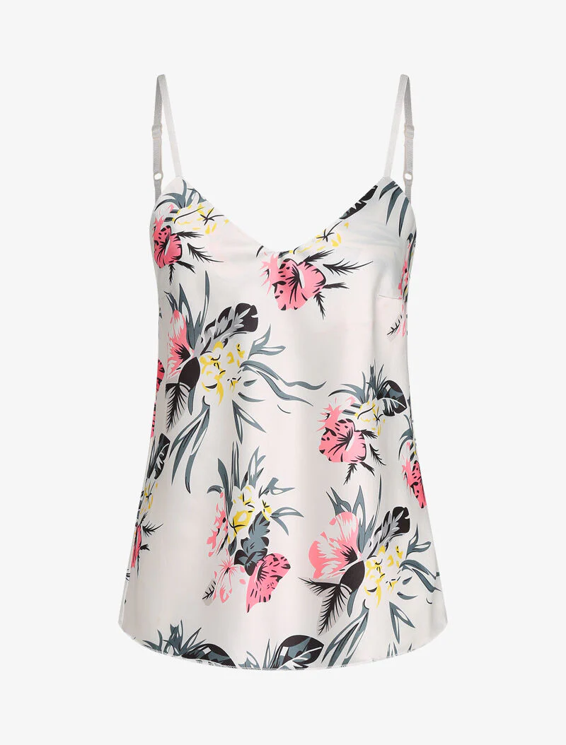 Caraco satiné à motifs fleuris - blanc