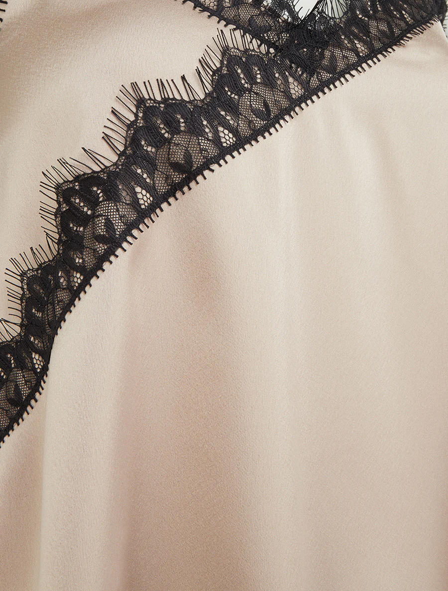 Caraco satiné asymétrique à détail dentelle - Taupe - Image 3