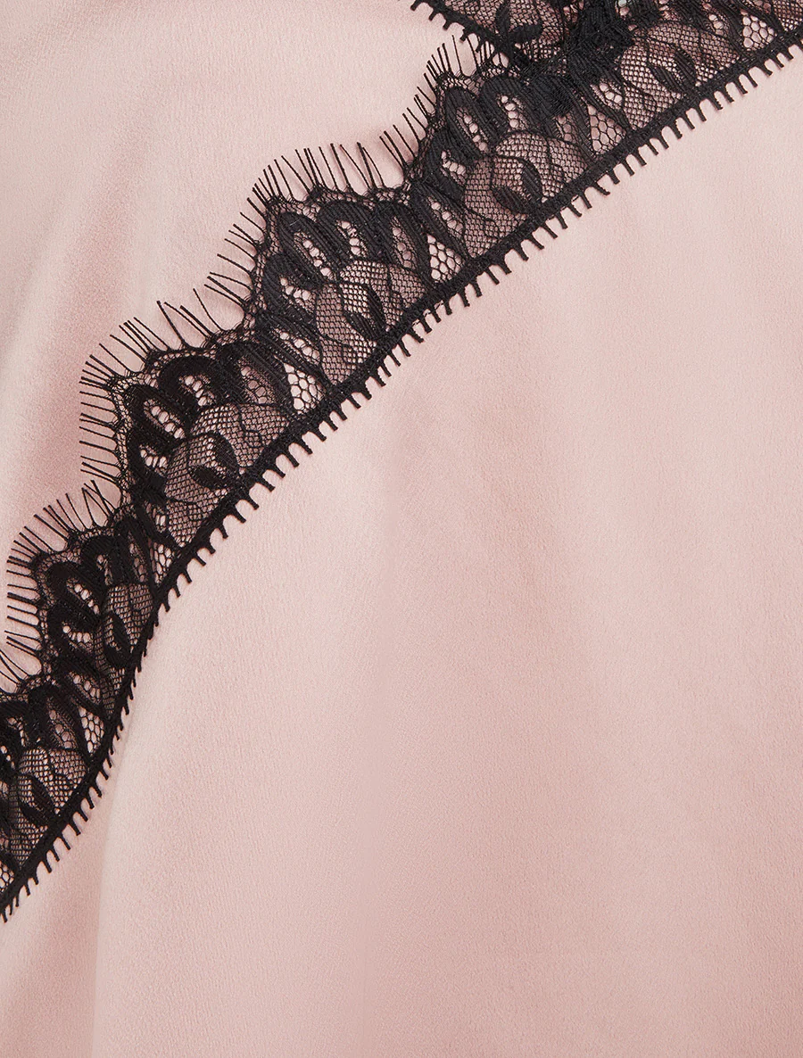 Caraco satiné asymétrique à détail dentelle - Vieux rose - Image 3