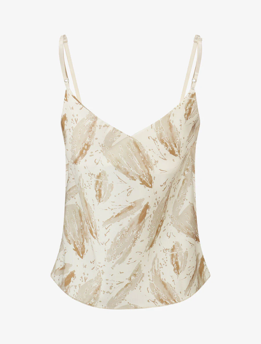 Caraco satiné imprimé feuilles fantaisies - Beige - Image 2