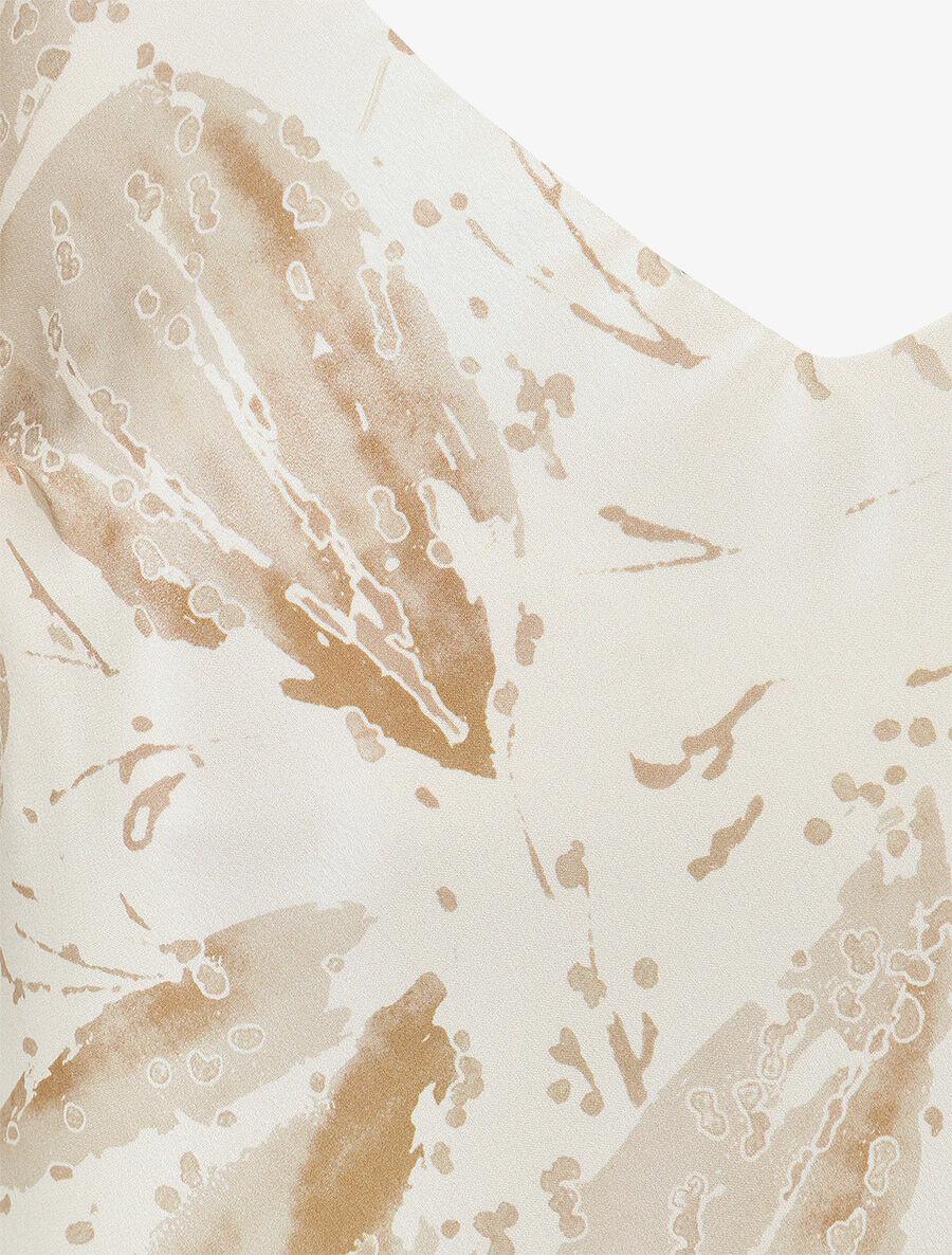 Caraco satiné imprimé feuilles fantaisies - Beige - Image 3