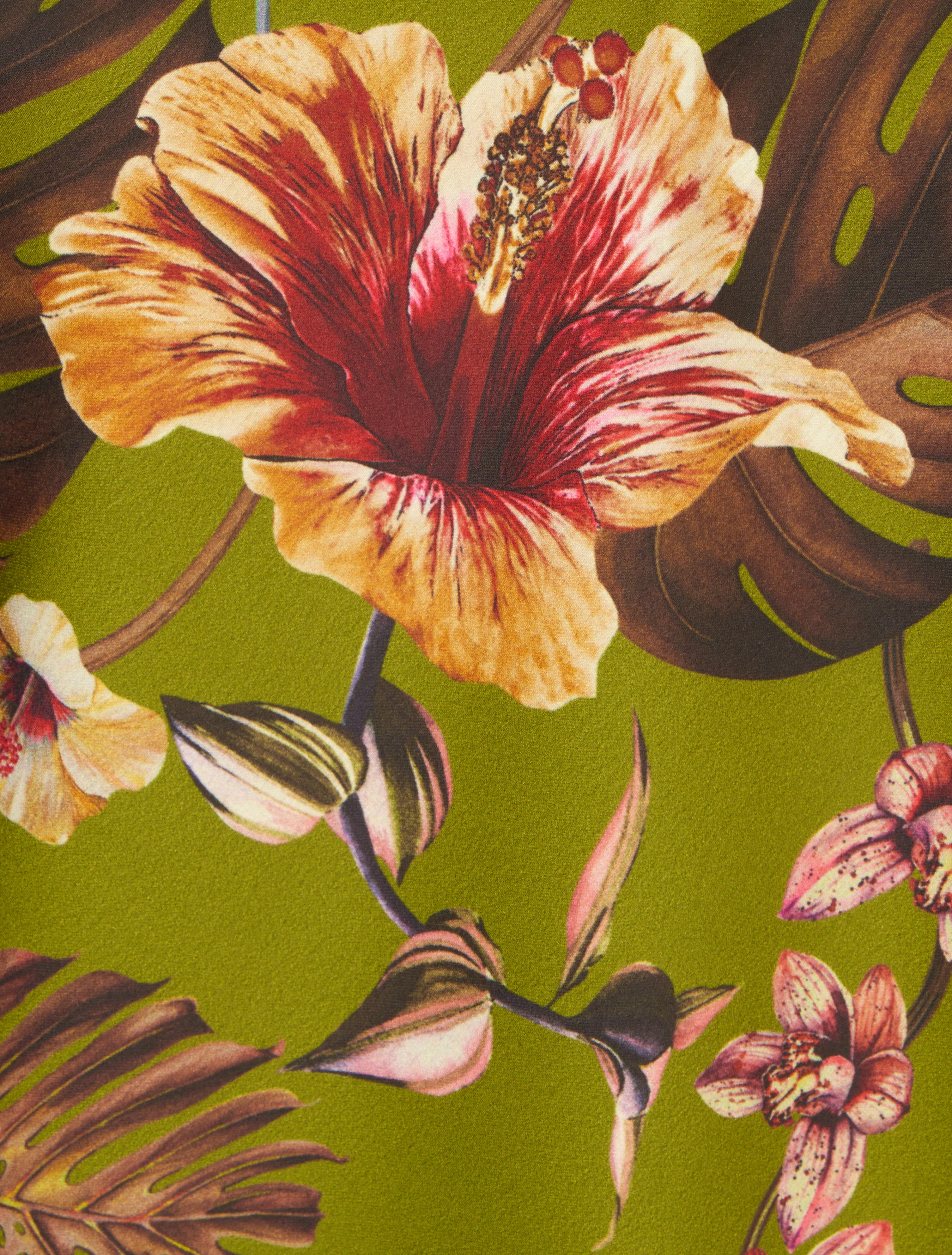 Caraco satiné imprimé fleuri - Kaki - Image 3