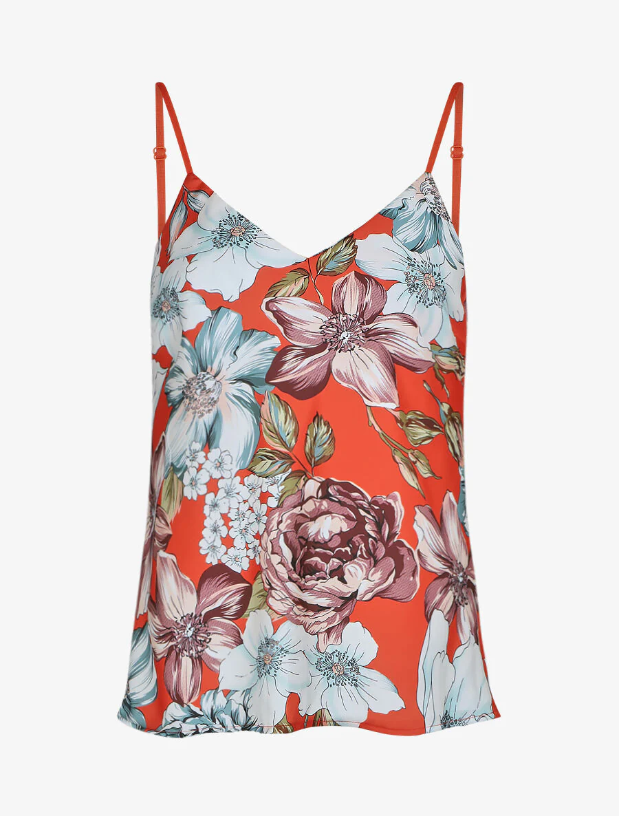 Caraco satiné imprimé floral - Rouge