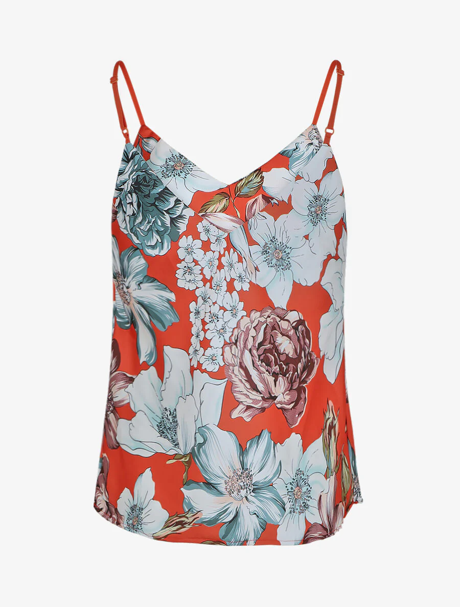 Caraco satiné imprimé floral - Rouge - Image 2