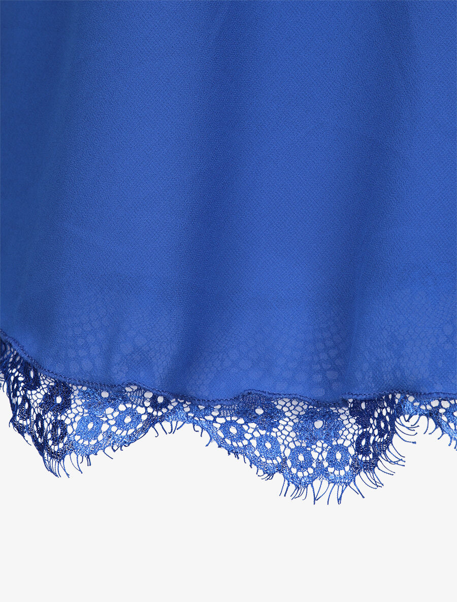 Caraco uni à bretelles croisées et détail dentelle - Bleu roi - Image 3