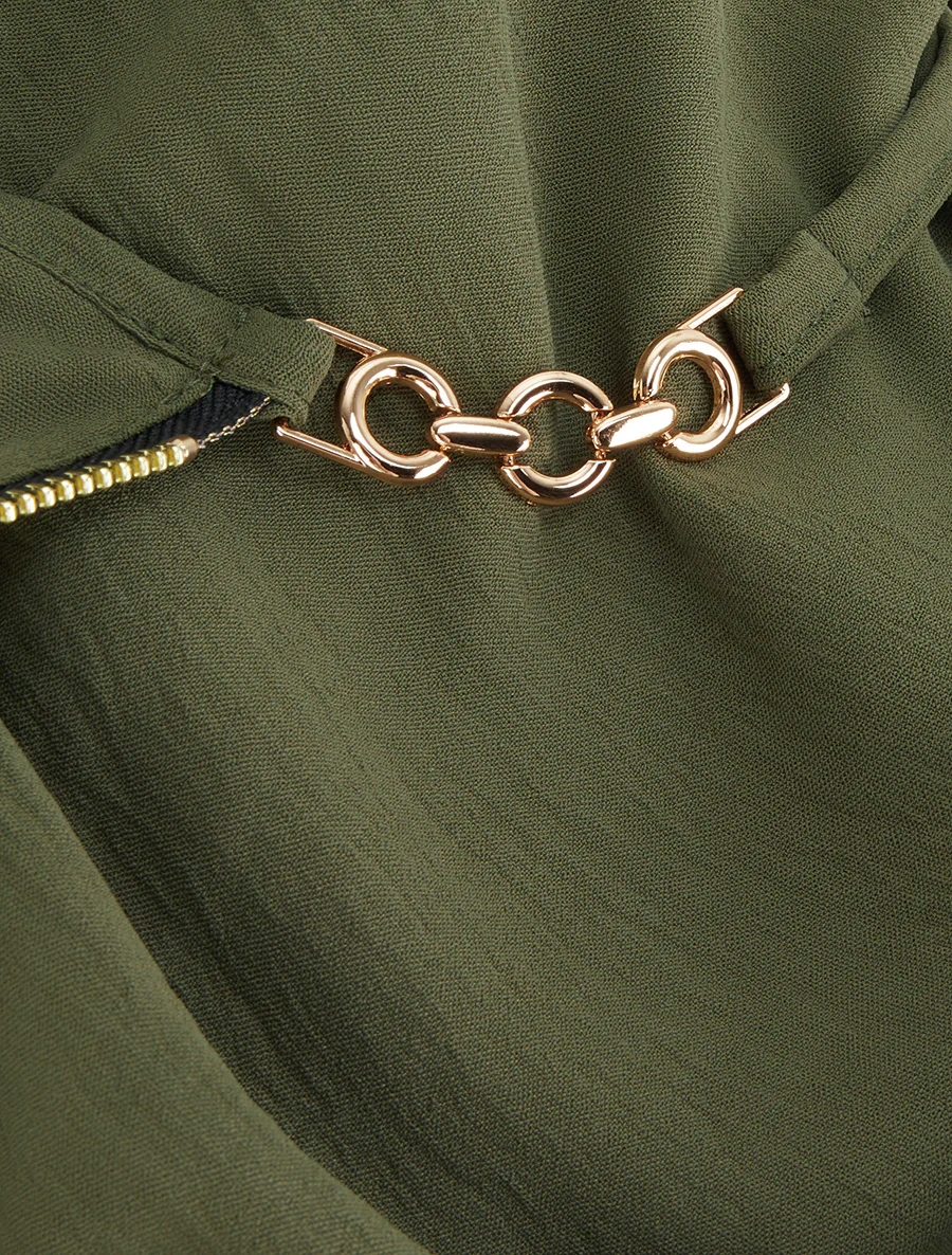 Caraco uni à col V zippé - Kaki - Image 3