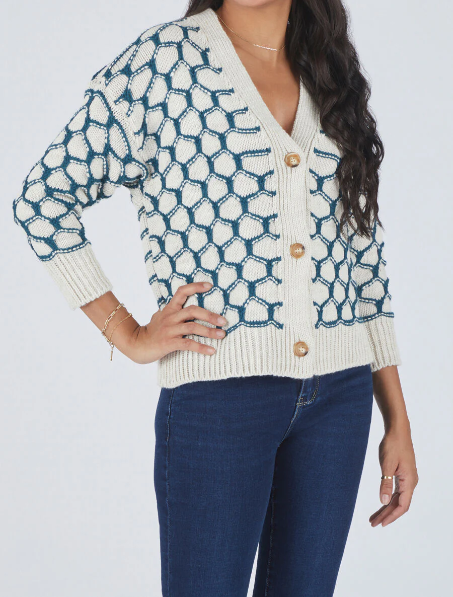 Cardigan à imprimé fantaisie - Bleu canard - Image 4