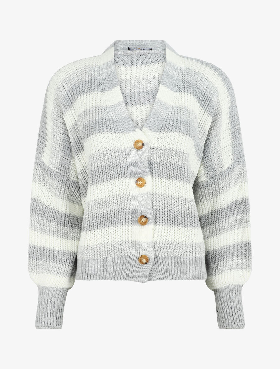 Cardigan à rayures et bords côtelés - Gris