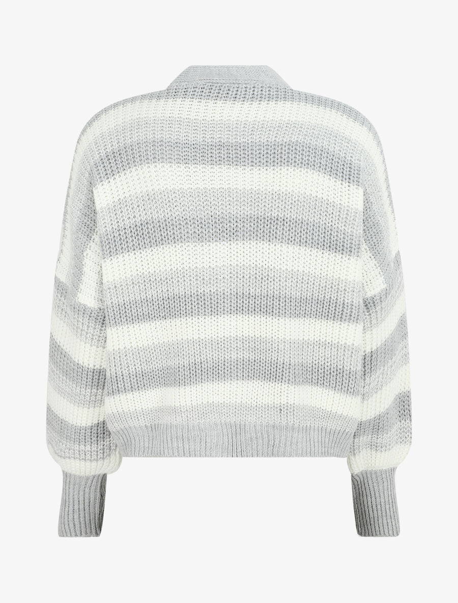 Cardigan à rayures et bords côtelés - Gris - Image 2