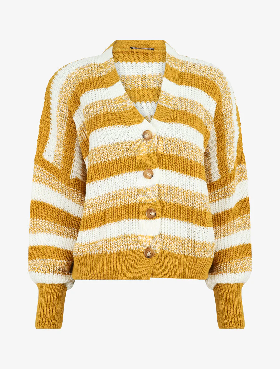 Cardigan à rayures et bords côtelés - Jaune moutarde