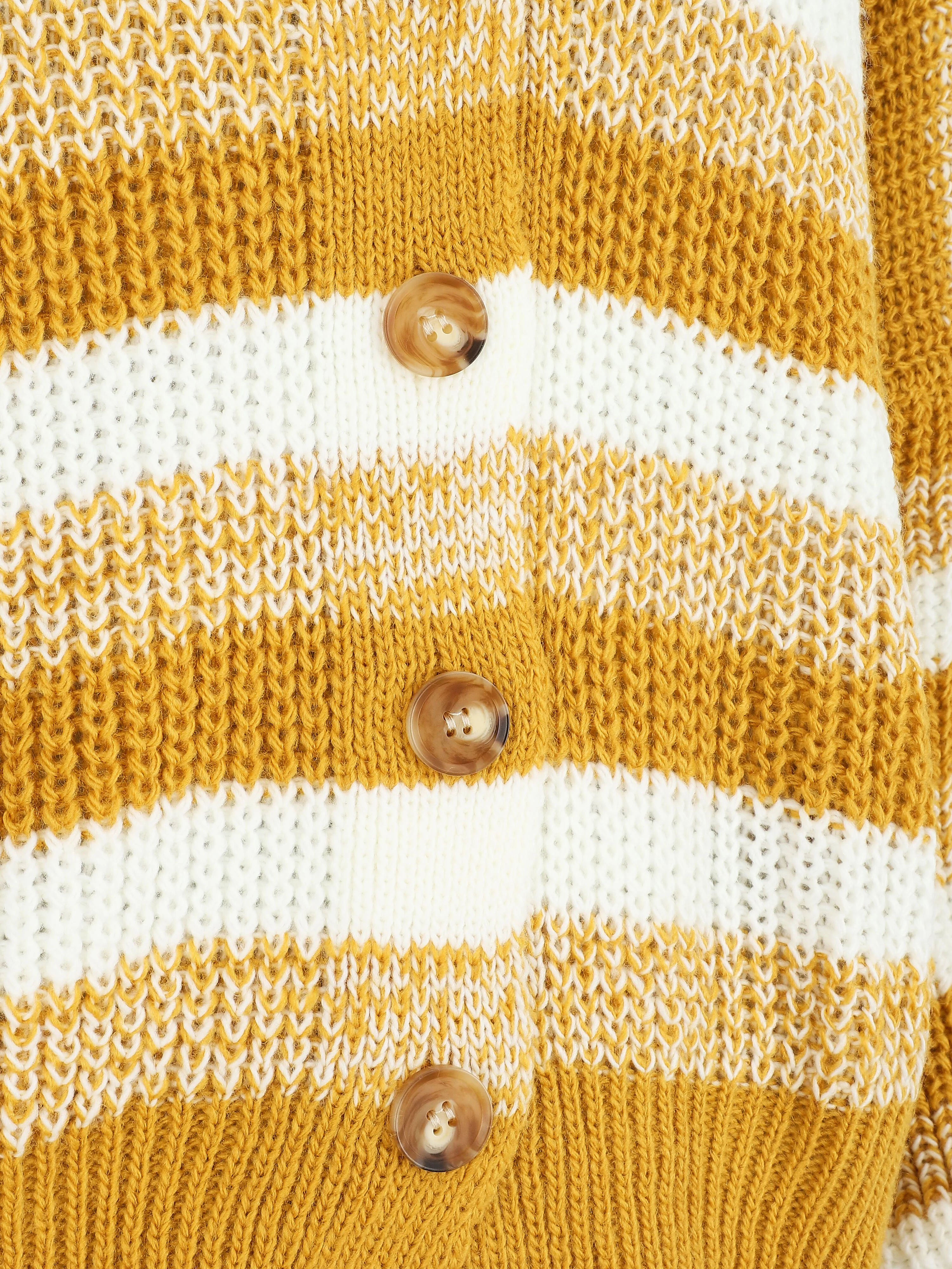 Cardigan à rayures et bords côtelés - Jaune moutarde - Image 3