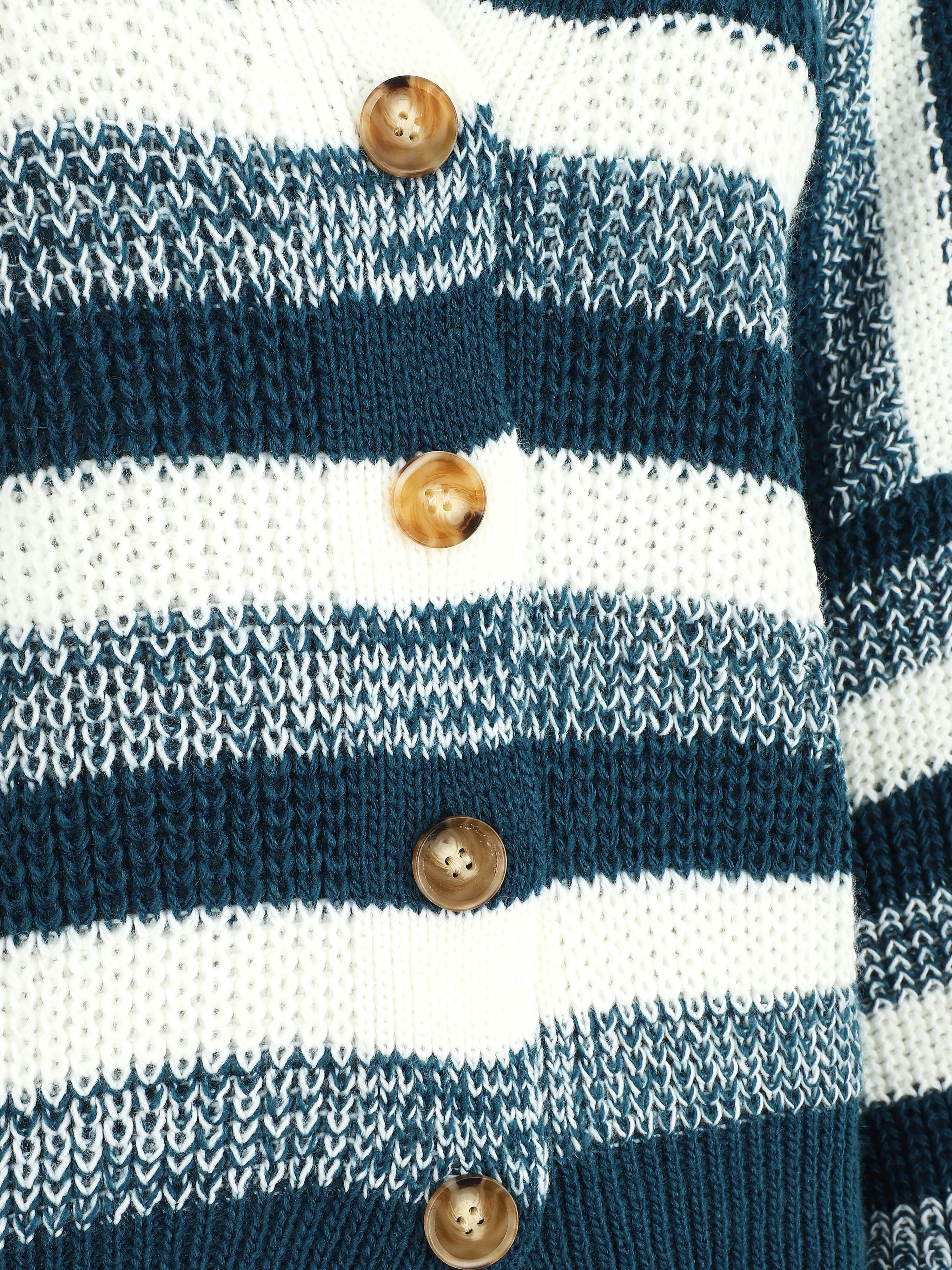 Cardigan à rayures et bords côtelés - Bleu canard - Image 3