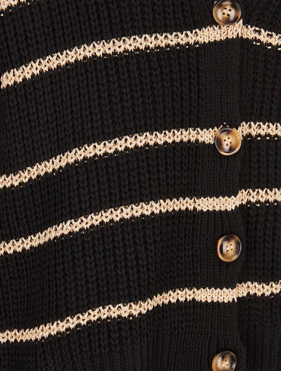 Cardigan col V à rayures lamées - Noir - Image 3