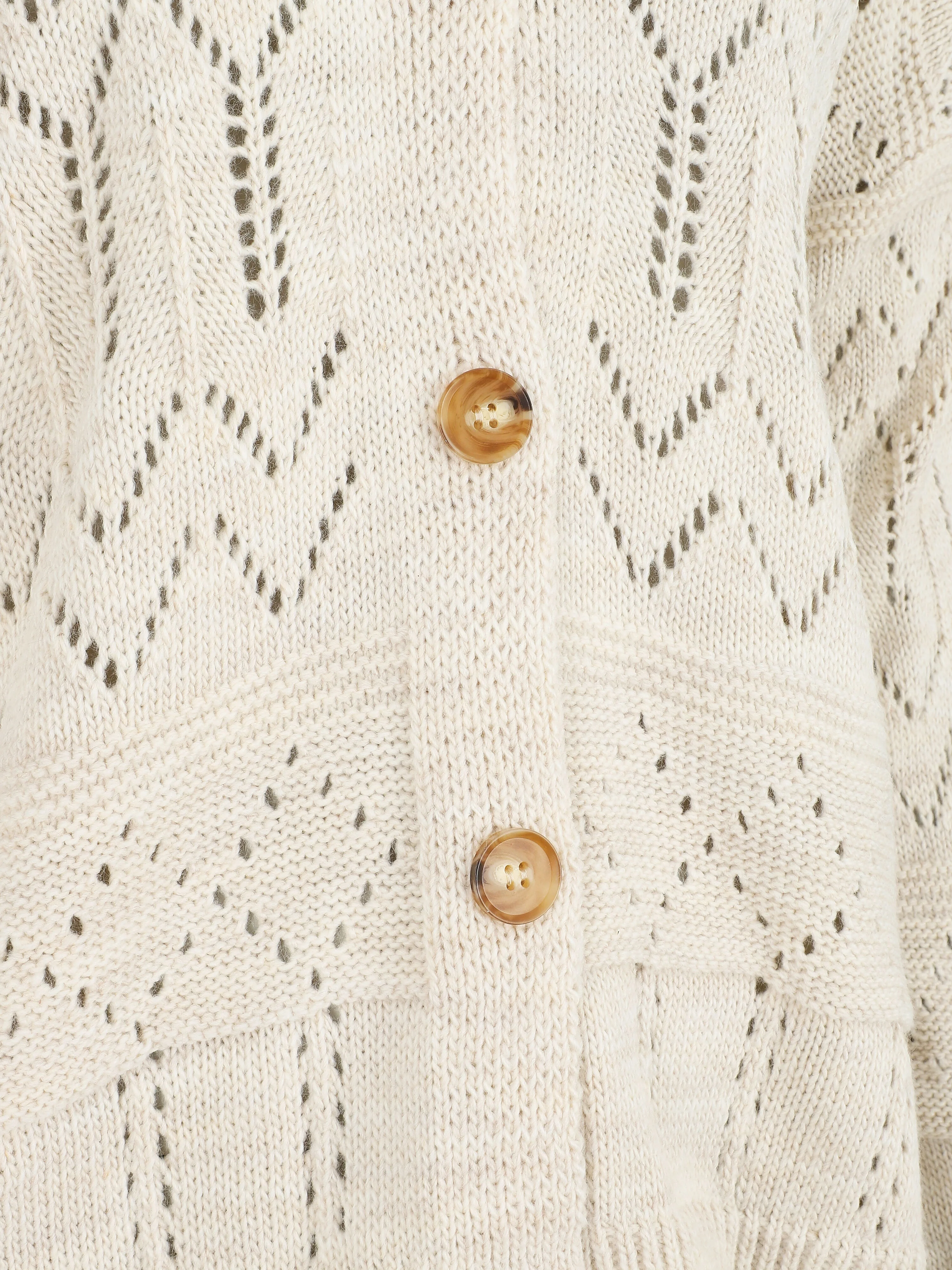 Cardigan grosse maille ajourée et bords côtelés - Beige - Image 3