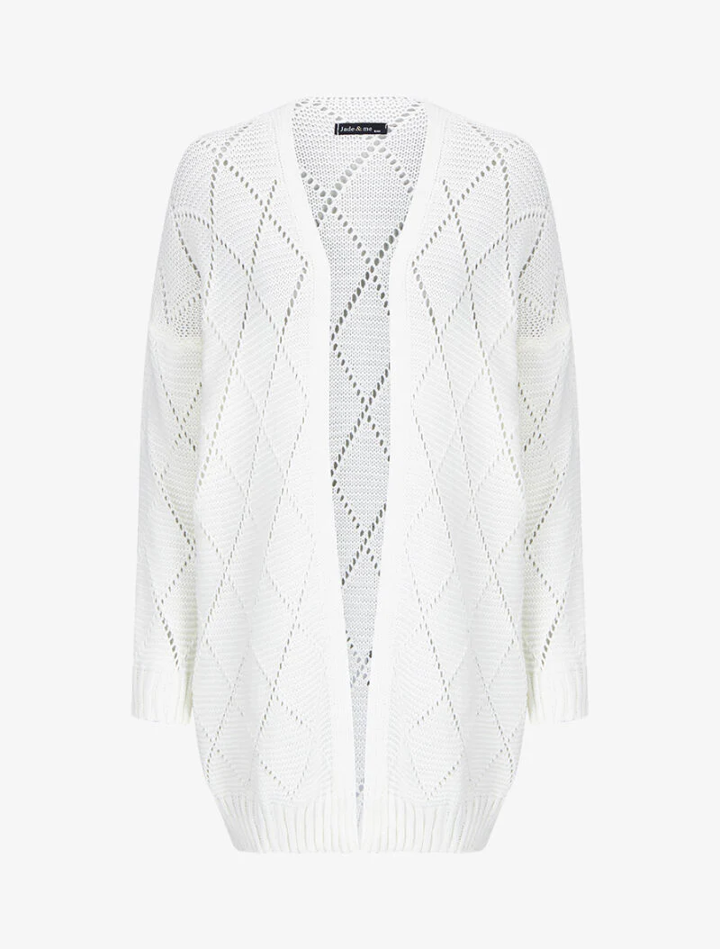 Cardigan mi-long en maille ajourée - Blanc