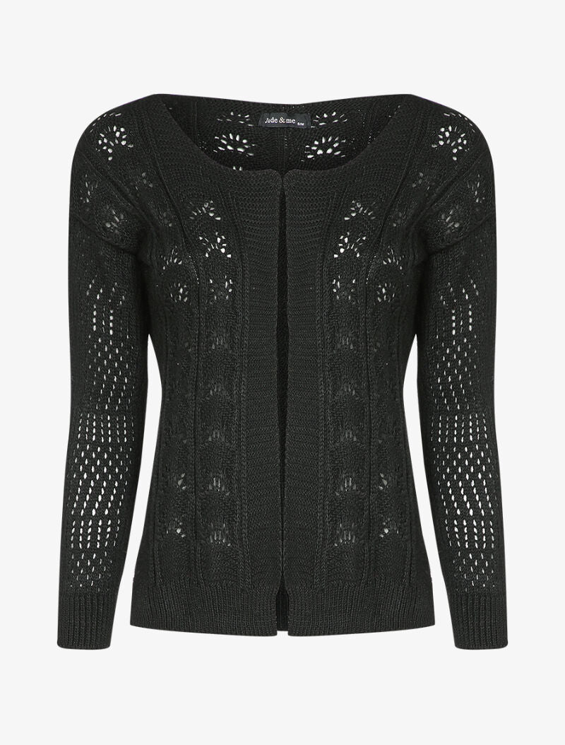 Cardigan ouvert en maille ajourée - Noir
