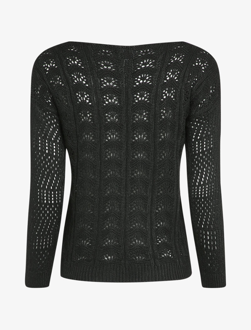 Cardigan ouvert en maille ajourée - Noir - Image 2