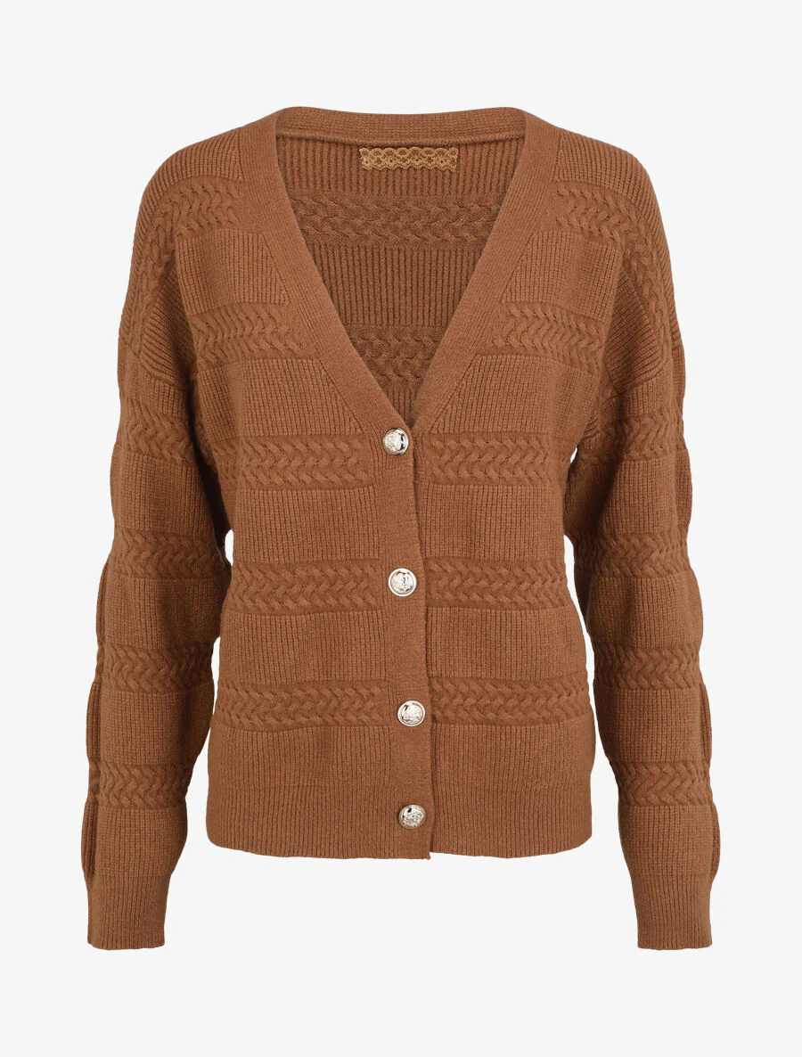 Cardigan uni à coupe carré et effet texturé - Marron