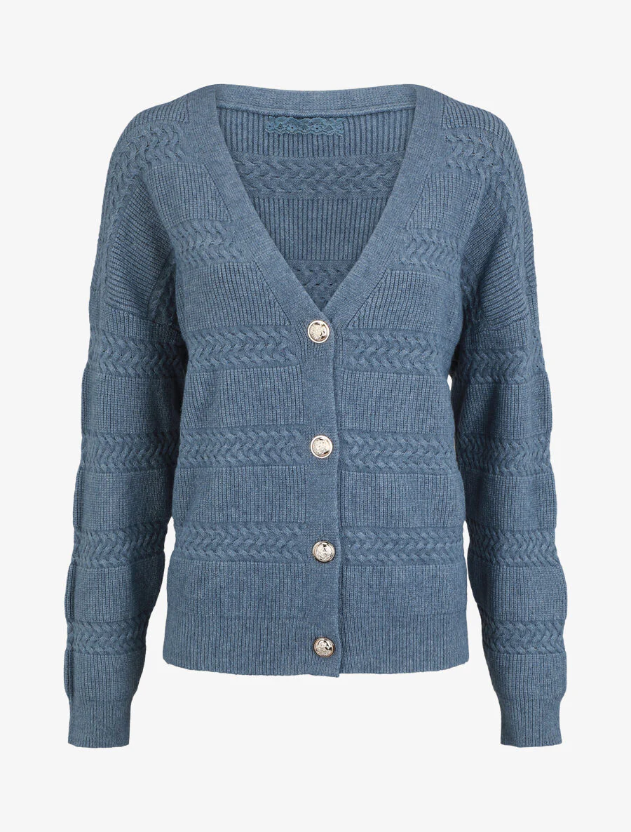 Cardigan uni à coupe carré et effet texturé - Bleu - Image 2