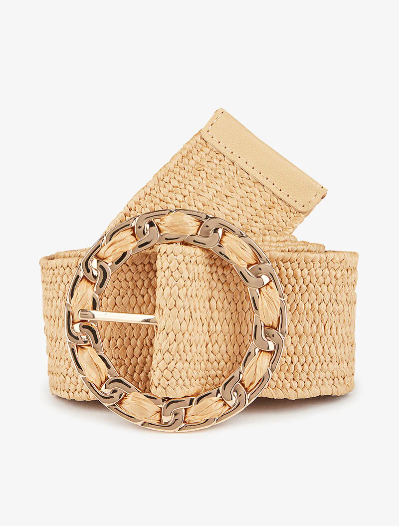 Ceinture à boucle ronde style chaîne - beige