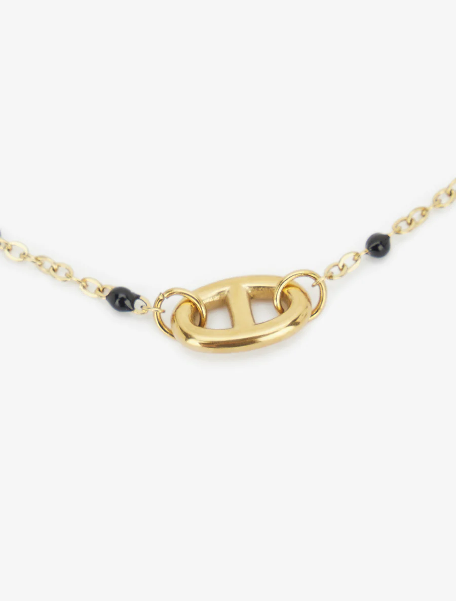 Chaîne de cheville à maillon marin et perles noires - Or - Image 3