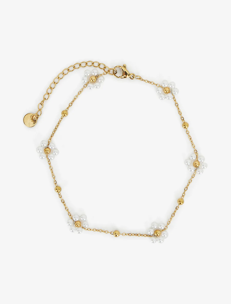 Chaîne de cheville à perles blanches - Or - Image 2