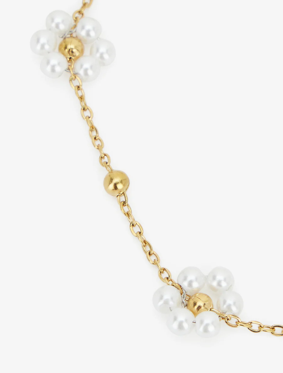 Chaîne de cheville à perles blanches - Or - Image 3